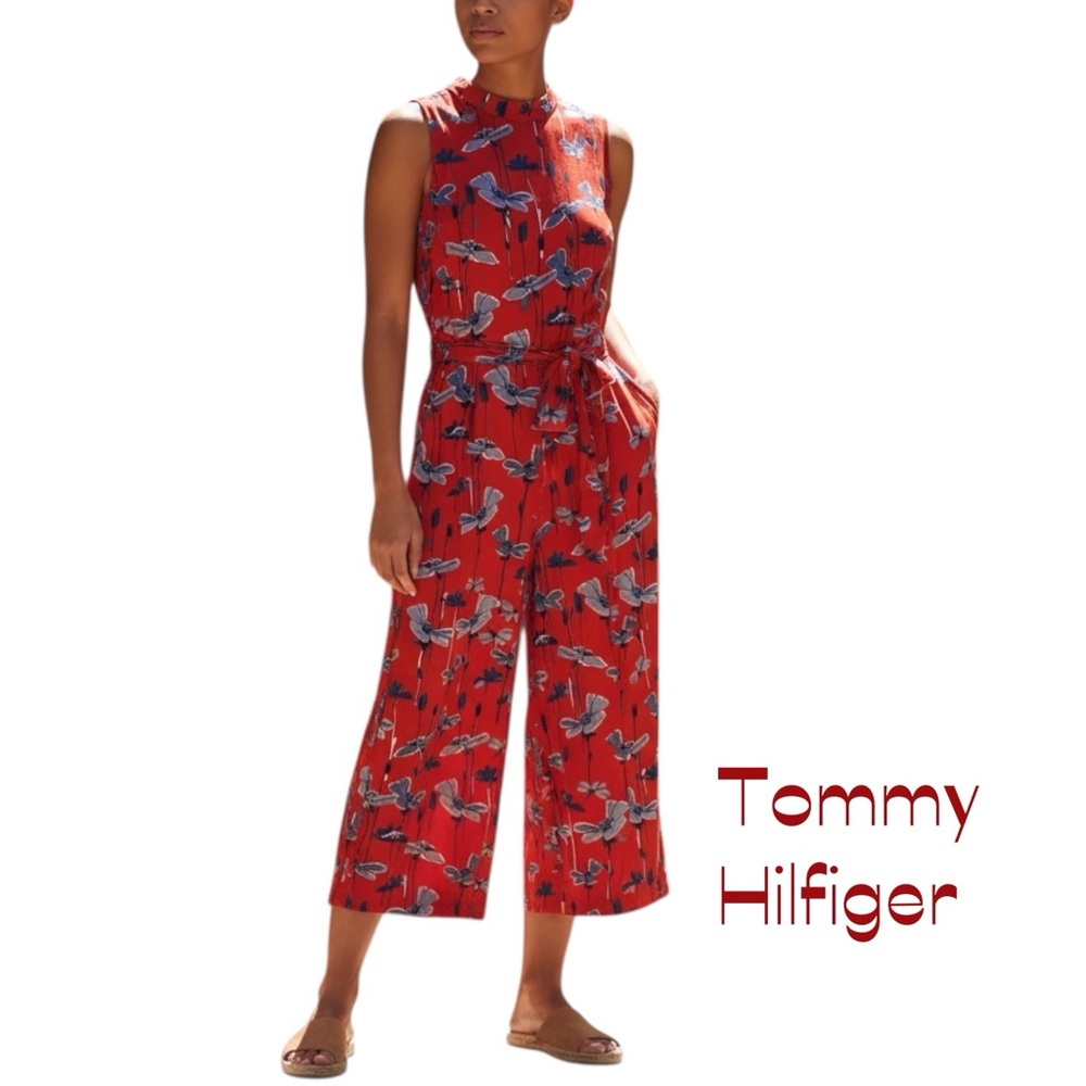 Tommy Hilfiger Red Floral Sleeveless Jumpsuit NWOT Size 12